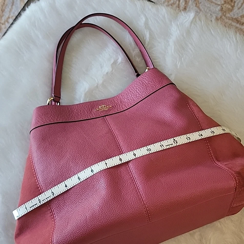COACH Lexy Large Pink Rose Pebbled Leather‎ Suede Double Handle Shoulder Bag